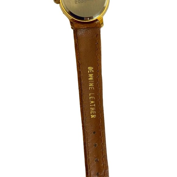 Vintage Mickey Mouse Gold Plated Sticking Out Tongue Watch 2035-21 Leather Band